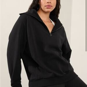 Athleta Easy Fleece 1/4 Zip Sweatshirt Black | XL